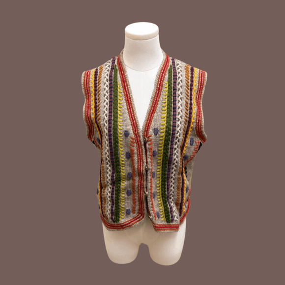 Peruvian Connection Wool Vest | Multicolor Knit | Size M | Vintage - Picture 1 of 4